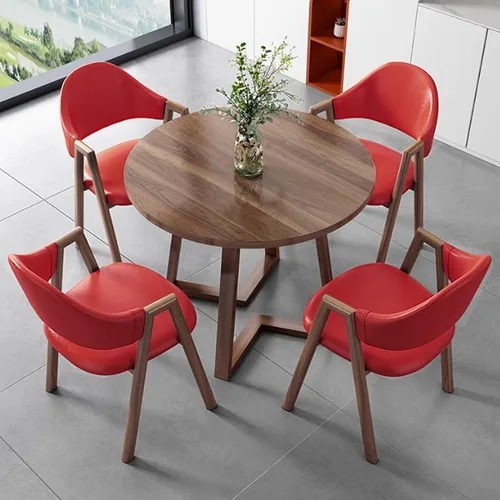 Vista 10 de YVYKFZD Office Reception Room Club Table and Chair Set, Coffee Kitchen Dining Table Set, Simple Round Conference Table with Metal Legs, Business