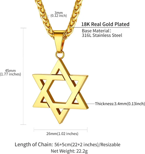 Vista 6 de ChainsHouse Collar Magen Star of David para hombres y mujeres, acero inoxidablechapado en oro de 18 quilates, colgante de etiqueta de perro judío