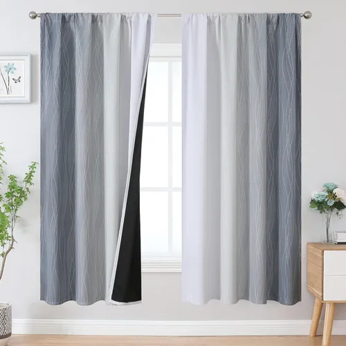 Vista 21 de Estelar Textiler Cortinas oscurecedoras beige y blanco grisáceo de 45 pulgadas de largo, cortinas graduadas con bloqueo de luz para baño, cortinas