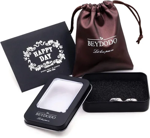 Vista 6 de Beydodo Anillos de plata 925 personalizados ajustables con sol y luna a juego grabados I LOVE YOU Anillos para parejas Anillos de boda