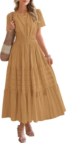 Vista 22 de BTFBM - Vestido largo casual de verano 2026 para mujer, vestido ligero de Gris azulado