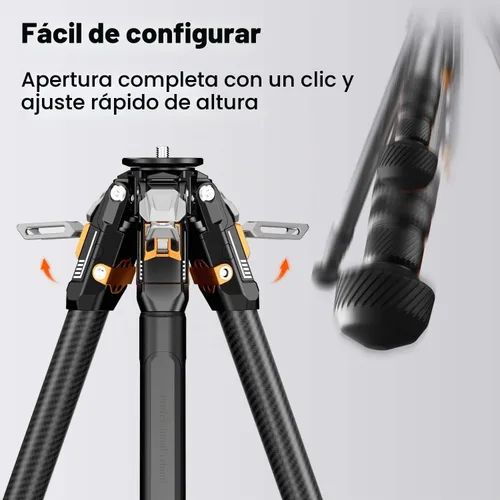 Vista 2 de COMAN Trípode de fibra de carbono T1 de apertura a presión, trípode resistente para cámara con carga máxima de 44 libras, trípode profesional