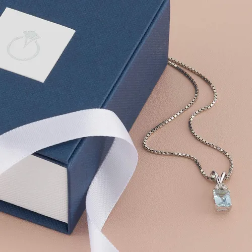 Vista 6 de PEORA Colgante sólido de oro blanco de 14 quilates con aguamarina con diamante para mujer, piedra preciosa auténtica, piedra natal solitario, corte