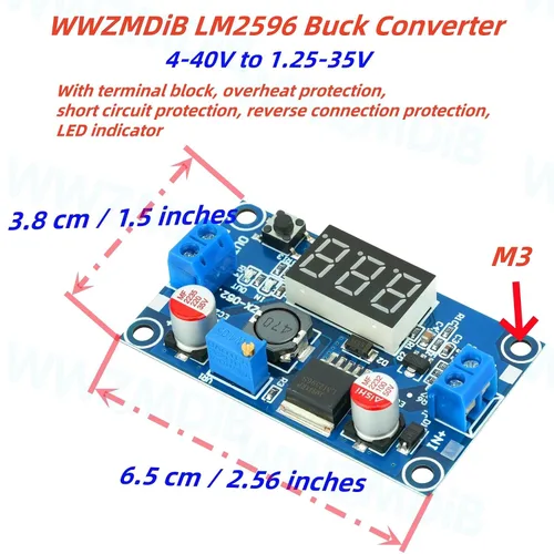 Vista 2 de WWZMDiB 3 unids LM2596 DC a DC Buck Convertidor LED Indicador Pantalla 4-40V a 1.25-35V Fuente de alimentación Step Down Módulo (3 piezas)