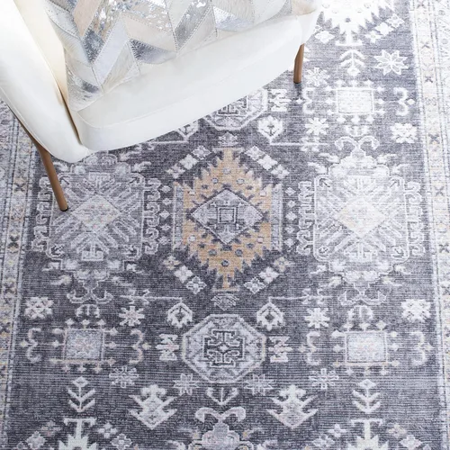 Vista 6 de SAFAVIEH Alfombra lavable Serapi Collection – 6 pies 7 pulgadas, cuadrada, gris y beige, antideslizante y fácil de limpiar, ideal para sala