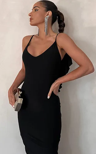 Vista 3 de Plilima Vestido largo sexy sin espalda para mujer, ajustado, para cóctel, fiesta, club
