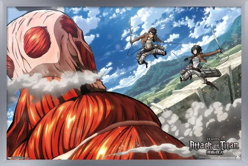 Vista 11 de Trends International Attack on Titan - Póster de pared de doble equipo, 14.725 x 22.375 pulgadas, versión enmarcada de madera de granero