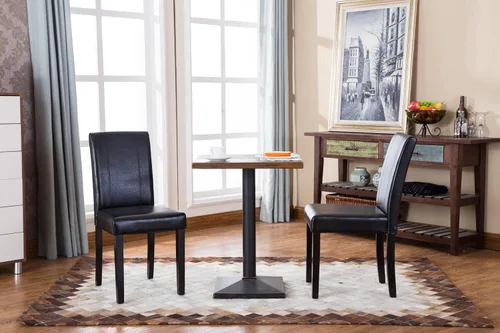 Vista 2 de Silla Parson de madera maciza con almohadilla de cuero, estilo urbano, juego de 2 unidades, de Roundhill, Madera, Negro
