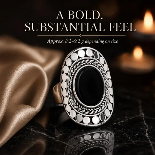 Vista 3 de Black Onyx Oval Stone Vintage Ring 925 Sterling Silver US Size 6 7 8 9 10