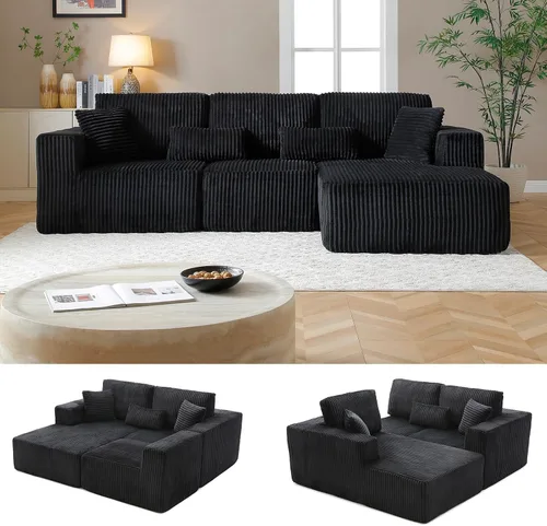 Vista 31 de Sofá modular Cloud de 108 pulgadas, moderno sofá deshuesado con otomana móvil, sofá modular de asiento profundo, sofás esquineros de pana para sala