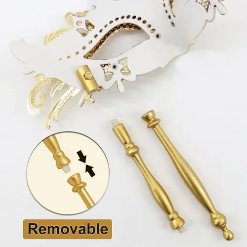 Vista 4 de Máscara de baile de máscaras con palo para mujeres y hombres, máscara de metal veneciano para fiesta de graduación