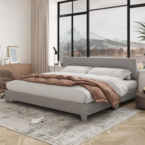 Vista 11 de Allewie Base de cama tamaño matrimonial con cabecera ajustable, cama tapizada con plataforma y listones de madera, base de colchón resistente,
