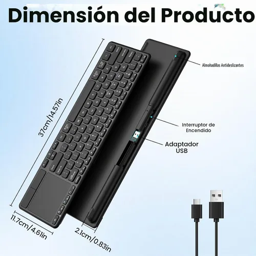 Vista 8 de Teclado inalámbrico recargable con panel táctil-QWERTY