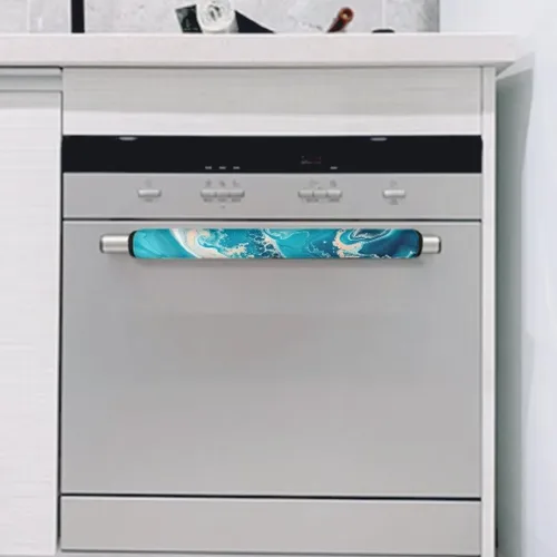 Vista 6 de Coldinair Fundas protectoras antideslizantes para manijas de puerta de refrigerador con estampado de mármol aguamarina, asas de decoración