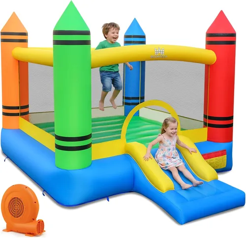 Vista 10 de BOUNTECH Casa Inflable de Rebote, Casa de Rebote para Niños Interior Exterior Fiesta con Área de Salto, Incluye Soplador, Bolsa de Transporte