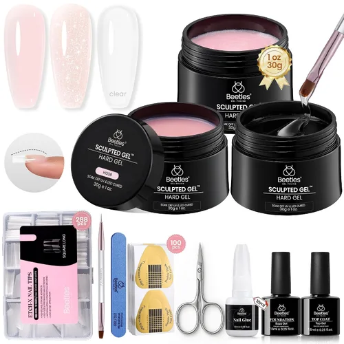 Vista 35 de Beetles Kit de Gel Duro para Uñas Clásico Neutro 3 Colores 9 en 1 Extensión de Uñas Esculpido de Alta Dureza para Profesionales de Salón Gel