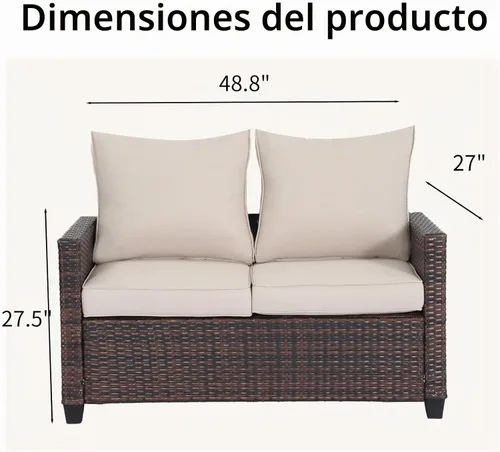 Vista 2 de EortheX - Sofá biplaza de mimbre de ratán de 2 asientos, color beige, para jardín
