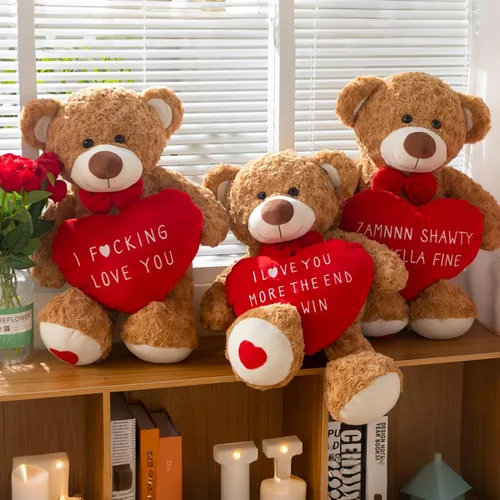 Vista 3 de HollyHOME Oso de peluche de San Valentín de 24 pulgadas con corazón rojo, regalo de San Valentín para ella, novia, novio, amante, color marrón