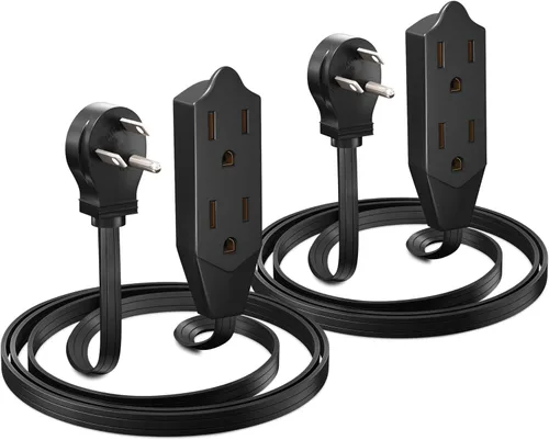 Vista 9 de Maximm Cable de extensión de enchufe plano de 1 pie / cable, salida múltiple - Cable de extensión de enchufe en ángulo de 3 clavijas - Negro