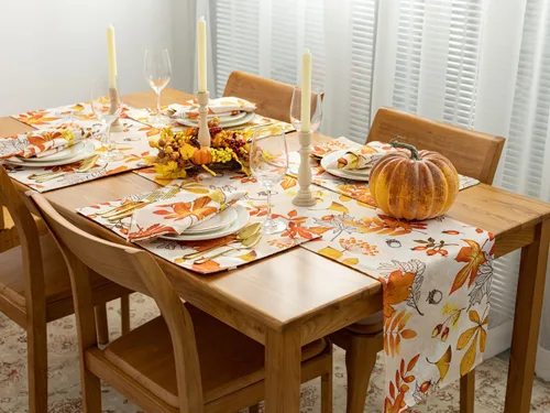 Vista 7 de YiHomer Colección de mesa de otoño y Acción de Gracias para decoración de cocina, comedor, fiestas, cosecha, hojas de otoño, juego de manteles