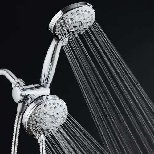 Vista 8 de Combo de lujo de 3 vías de alta presión de 48 modos - Cabezal de ducha de mano y lluvia dual - Manguera de acero inoxidable extra larga de 6 pies