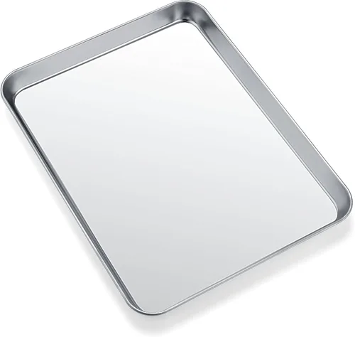 Vista 10 de Bandeja para hornear, bandeja para galletas de acero inoxidable, bandeja para hornear para horno tostador, tamaño 9 x 7 x 1 pulgadas, no tóxica