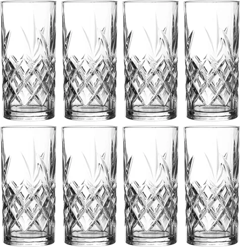Vista 5 de Royalty Art Kinsley Clovelly juego de 8 vasos altos de 12 onzas, vasos con diseño texturizado para beber agua, cerveza o soda, vajilla moderna