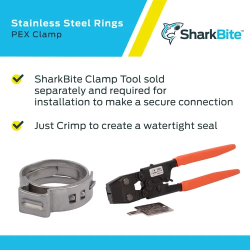 Vista 4 de SharkBite - Anillo de abrazadera de 1/2 pulgada, accesorios de fontanería de acero inoxidable, tubo PEX, PE-RT, UC953A