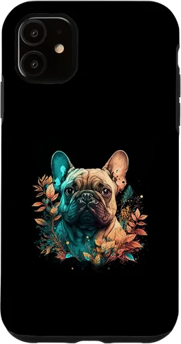 Vista 5 de iPhone 15 Bulldog francés Lindo perro hermoso flores niña Frenchie caso