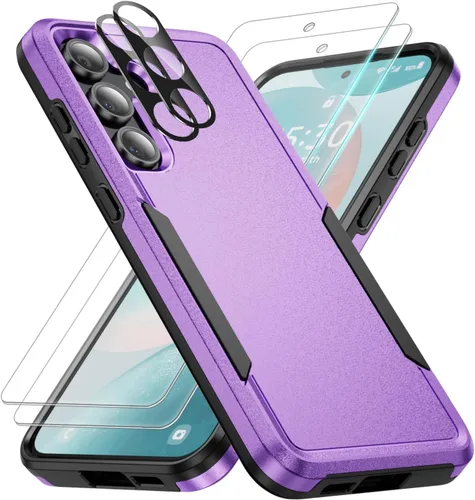 Vista 17 de Funda para Samsung Galaxy S24 FE con 2 protectores de pantalla de vidrio templado y protector de lente de cámara, capa interior de TPU suave y Negro