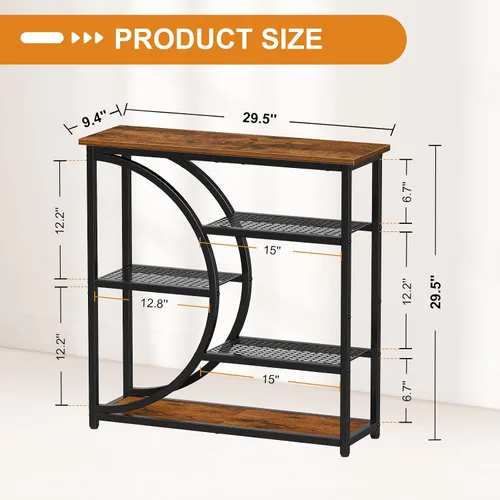 Vista 3 de Snughome Mesa de entrada, mesa de consola estrecha, mesa de sofá industrial con estantes de almacenamiento de 5 niveles, mesa de entrada
