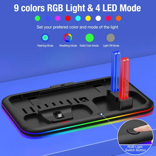Vista 2 de AXYBCOOL RGB Switch Charger Dock for Nintendo SwitchSwitch LiteOLEDSwitch Charging Stand with 8 Games Storage for Switch Pro Controller Joycons
