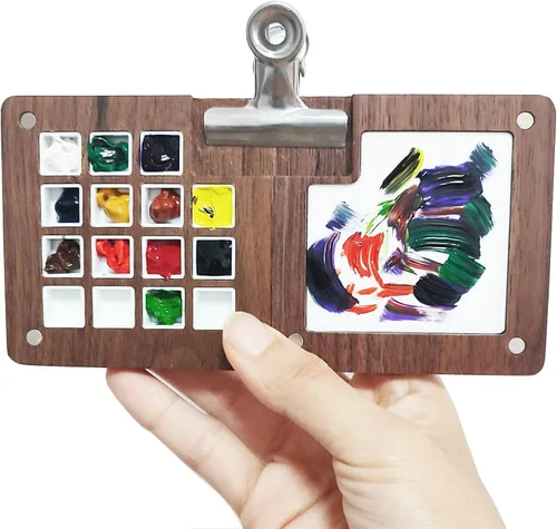 Vista 7 de Caja de pintura de cuadrícula de 12 colores, paleta de bocetos portátil, paleta de pintura de acuarela para dibujar, estuche de pintura de viaje