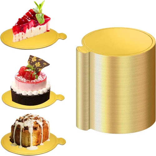 Vista 6 de XYSMZM 100 piezas de mini base dorada para tartas, tableros redondos de 3.5 pulgadas, desechables, ocasión elegante