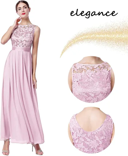 Vista 4 de FYMNSI - Vestido largo de gasa para mujer con encaje floral Vestido de baile XXL Dusty Rose