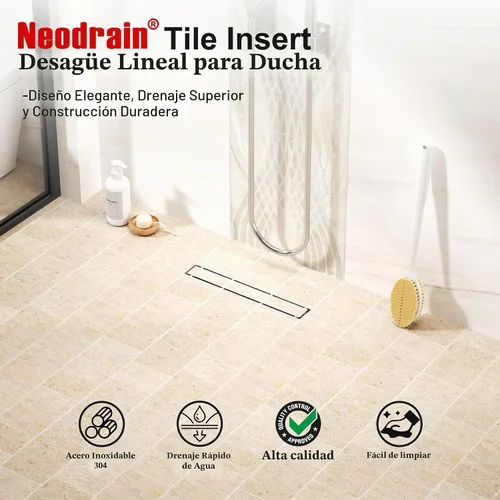 Vista 4 de Neodrain Desagüe de ducha lineal de 18 pulgadas cepillado, con rejilla