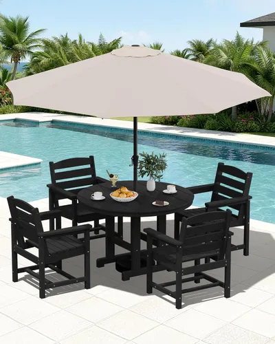 Vista 16 de SERWALL Juego de sillas de comedor Adirondack para exterior, conjunto de 2, sillas de patio de HDPE resistentes a todo clima, color negro
