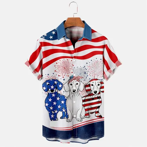 Vista 2 de Mens Tank Tops Loose Fit Flag & Father's Day Harajuku Polyester Square Neck Lightweight Buckle Button Down Shirt