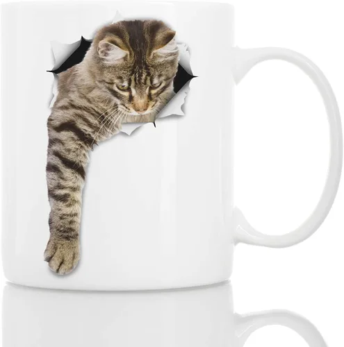 Vista 11 de Winston & Bear - Taza de café de cerámica con diseño de gato tabby pensativo - Regalo para amantes de los gatos - Perfecto para cumpleaños