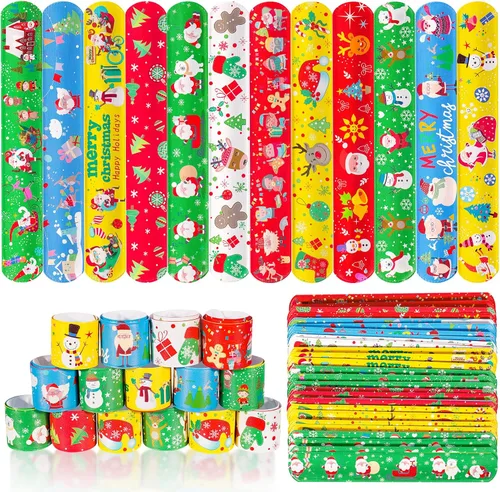 Vista 2 de Max Fun 48 piezas de pulseras de bofetada de Navidad, juguetes para niños, recuerdos de fiesta de Navidad, rellenos de calcetines de Navidad