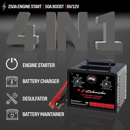 Vista 2 de Schumacher Electric Cargador de batería controlado por tiempo de 6 V/12 V y arrancador del motor - Cargador controlado de precisión con temporizador