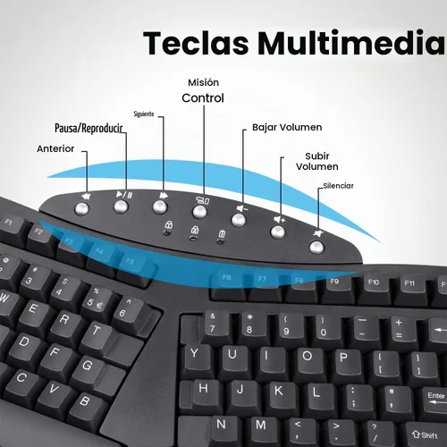Vista 7 de Perixx Periboard-612B - Teclado Inalámbrico Ergonómico Split con Modo Dual 2.4G y Función Bluetooth, Compatible con Windows 10 y Mac OS X System