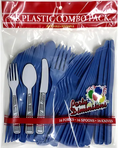 Vista 3 de Party Dimensions Plástico Azul Paquete de 48 Cubiertos Combo, 48