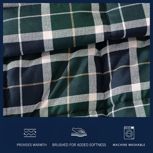 Vista 4 de Nautica - Juego de funda de edredón tamaño Queen, ropa de cama de microfibra suave reversible con fundas a juego, decoración del hogar a cuadros