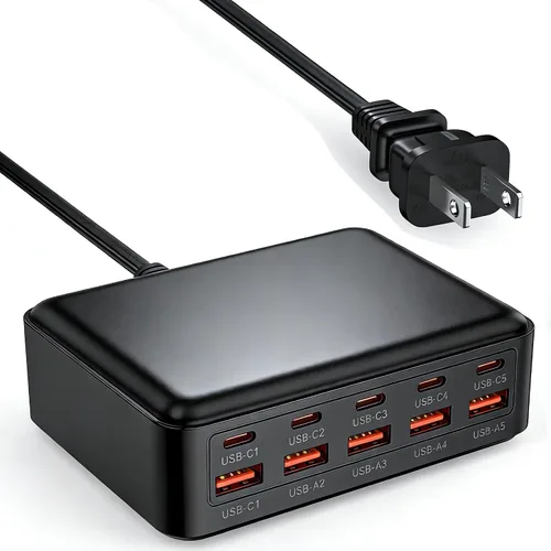 Vista 6 de Cargador de pared, adaptador de cargador USB, estación de carga rápida AILKIN 4.8A, 4 puertos múltiples, bloque de base de alimentación, enchufe