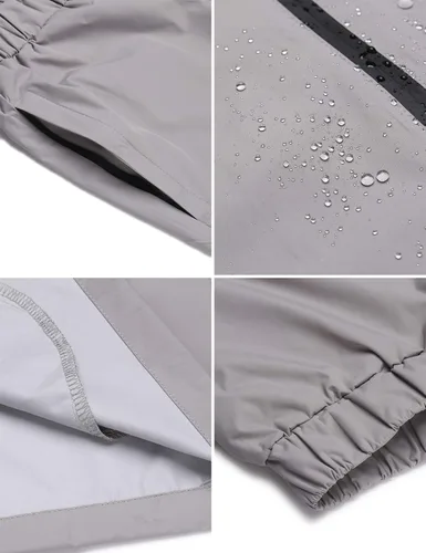Vista 5 de COOFANDY Traje de lluvia impermeable para hombre con capucha, 2 piezas, ligera, pesca, campamento, chaqueta de lluvia