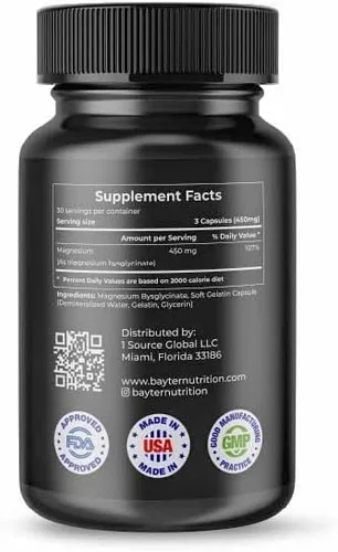 Vista 2 de Bisglicinato de magnesio extra fuerte 100% quelado para una alta absorción para apoyar el sueño reparador y la relajación muscular, 90 cápsulas