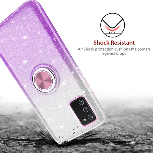 Vista 4 de TJS Funda compatible con Samsung Galaxy A02S, con protector de pantalla de vidrio templado, anillo de metal, soporte magnético, tono brillante
