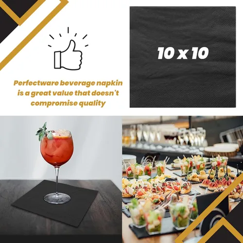 Vista 4 de Perfectware - Servilletas negras para bebidas de 2 capas - Paquete de 300 servilletas de cóctel, 10 x 10 pulgadas