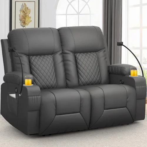 Vista 26 de Furnimat Juego de sofá reclinable con 2+1 piezas para sala de estar, sofá reclinable de 2 plazas en cuero, 1 silla reclinable con asiento de sofá